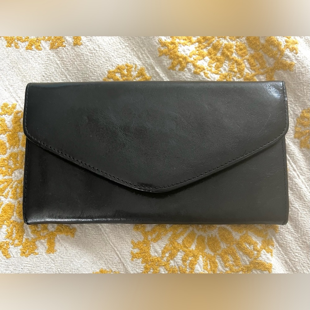 Vintage I Santi Milano Black Leather Accordion Envelope Wallet Clutch Excellent